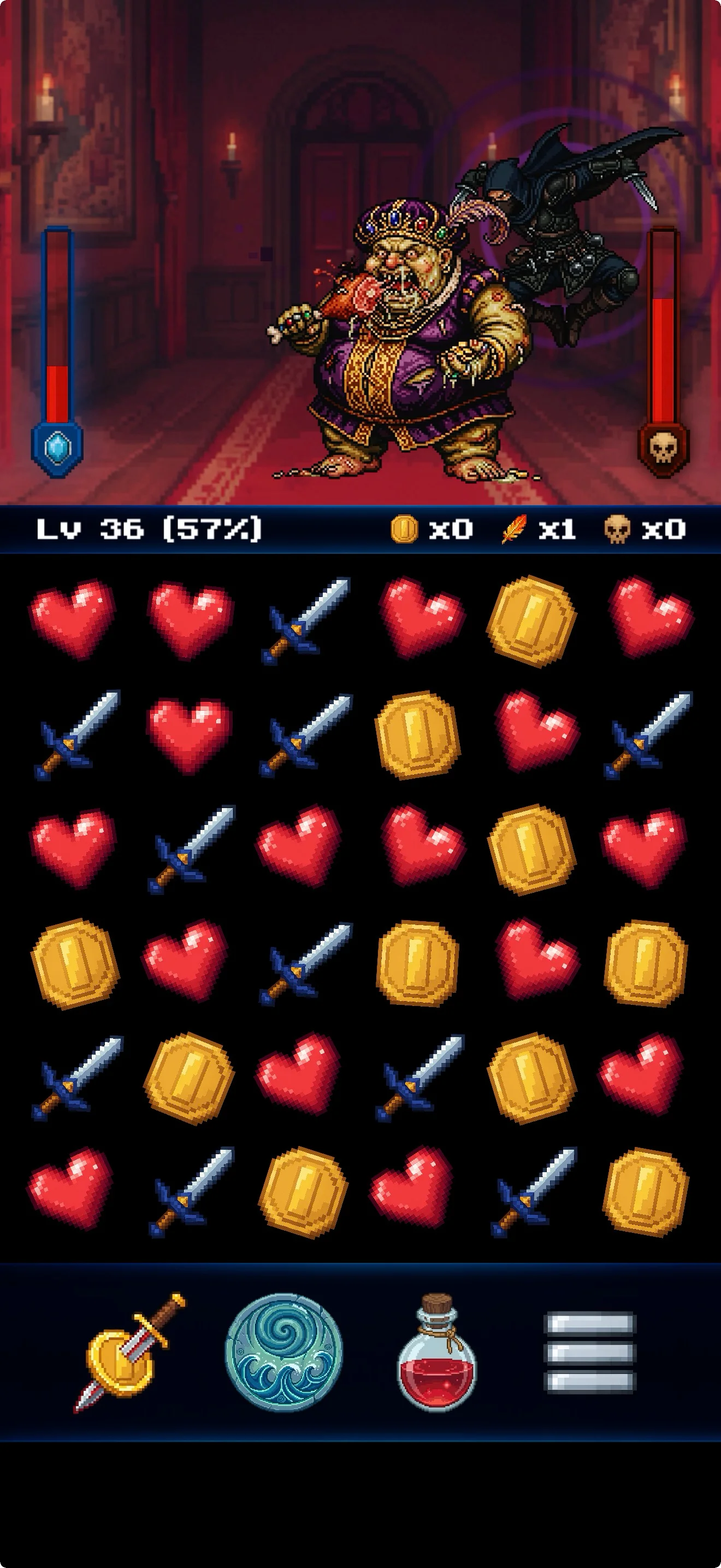 Dungeon Story thief battle against the Feast King in Crimson Manor.