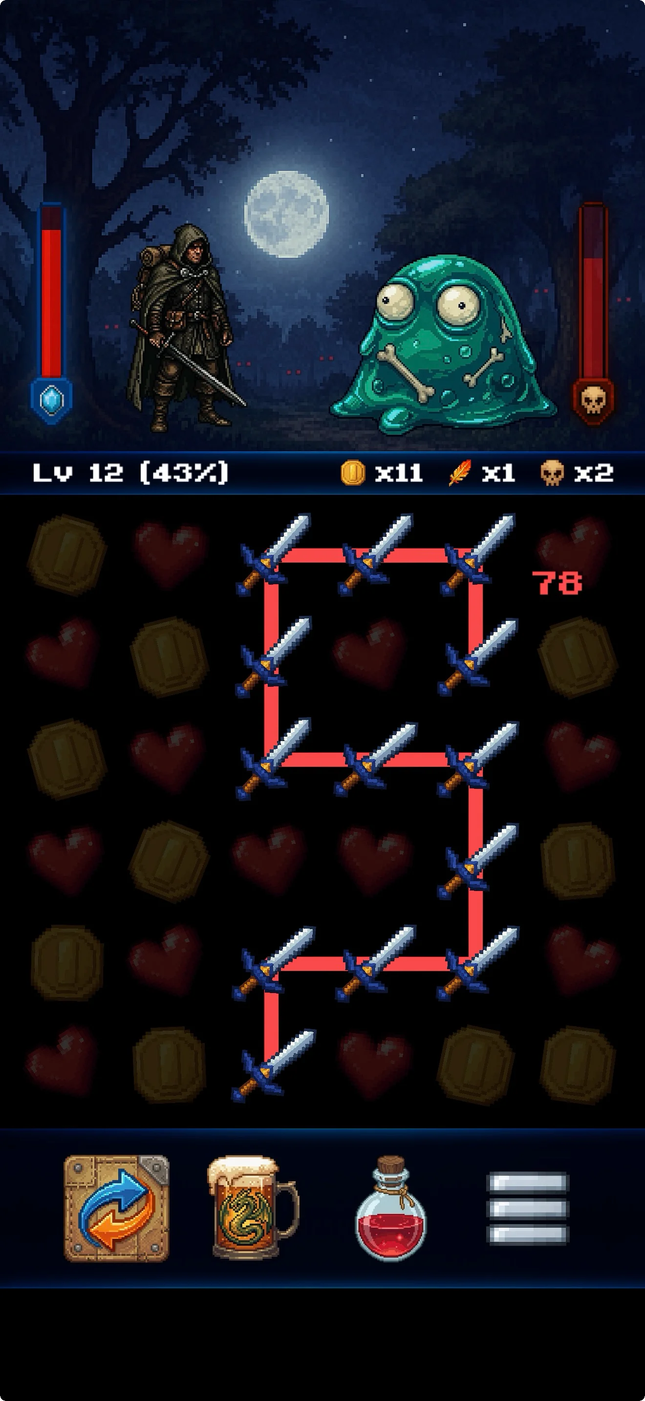 Dungeon Story ranger battle with a long sword chain.